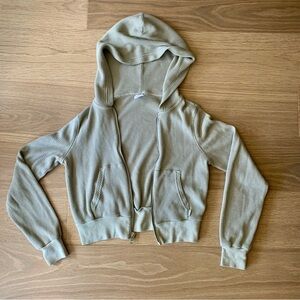 TNA green waffle knit zip up hoodie
